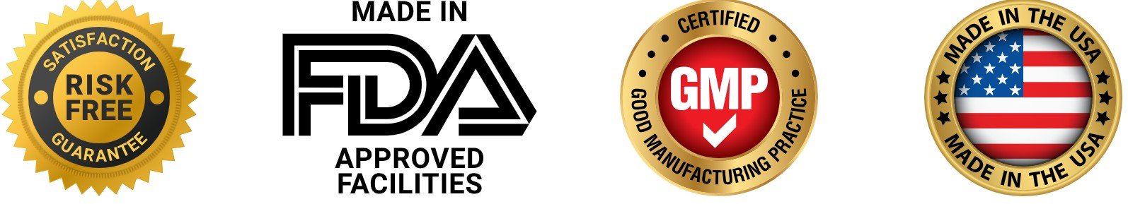Risk-free guarantee, U.S. manufacturing, GMP practices, and Made in the USA quality symbols